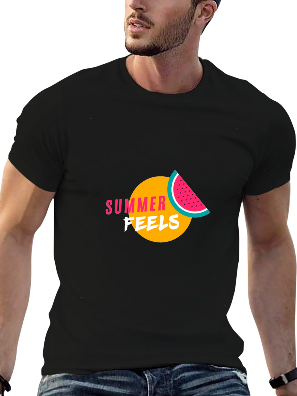 Summer Feels Graphic Tee - Black Cotton T-Shirt