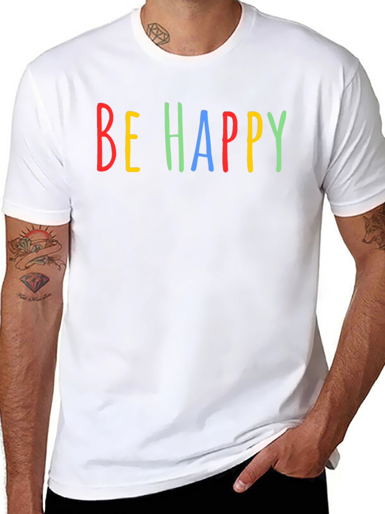 Be Happy Graphic Tee - Colorful Positive Vibes