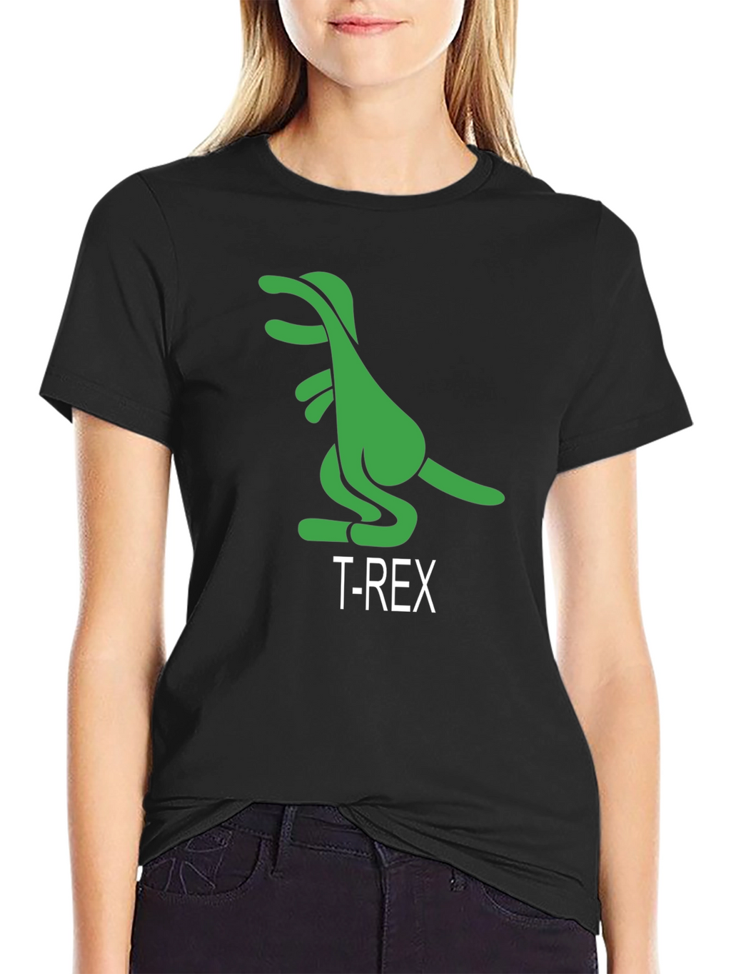T-Rex Cartoon Graphic Print Black T-Shirt