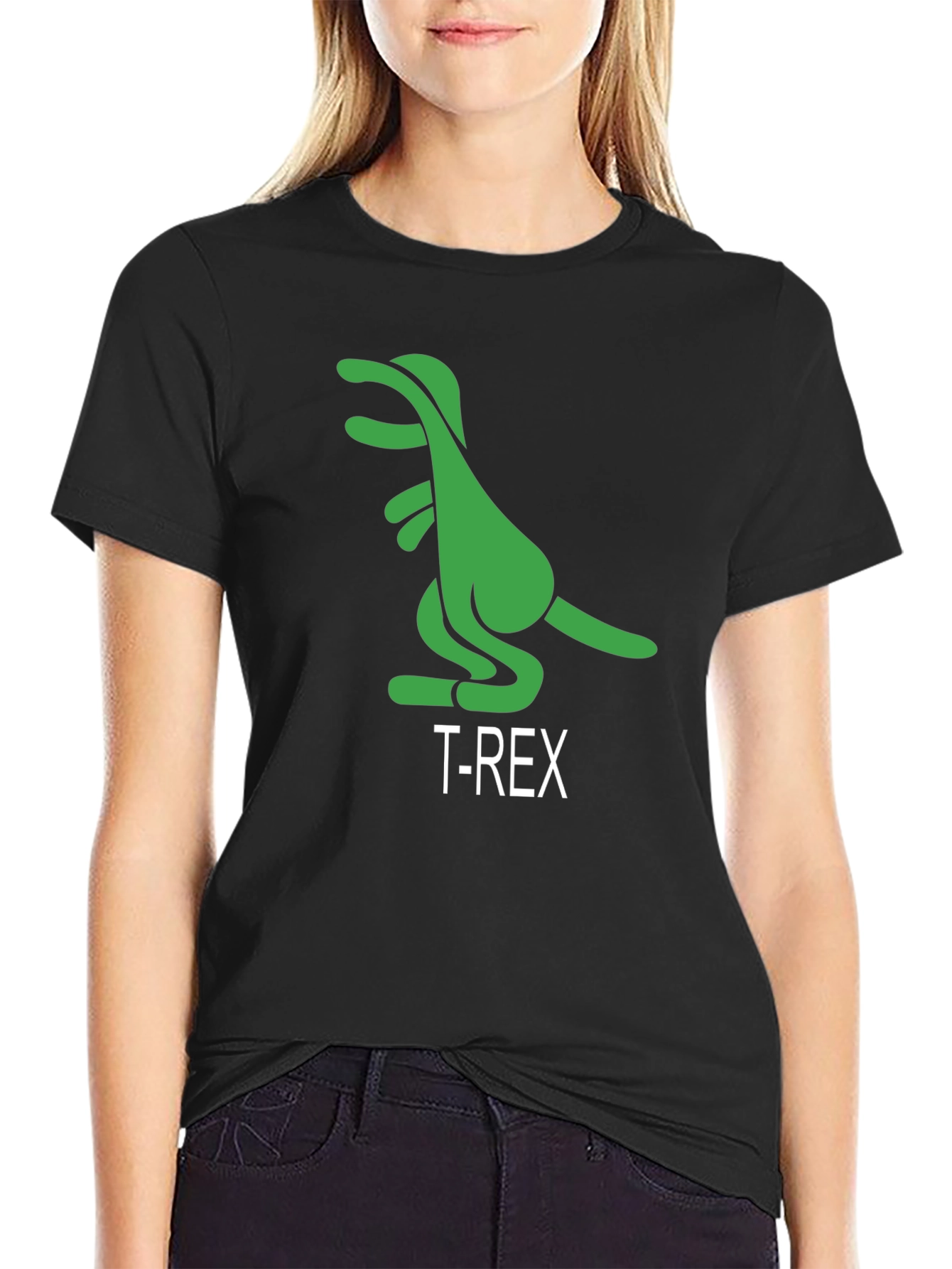 T-Rex Cartoon Graphic Print Black T-Shirt