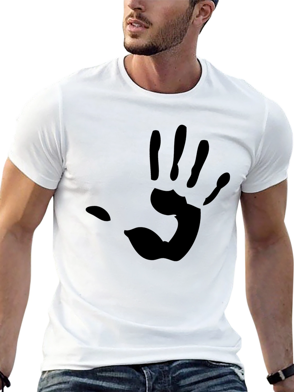 Mens Black T-Shirt with Handprint Design