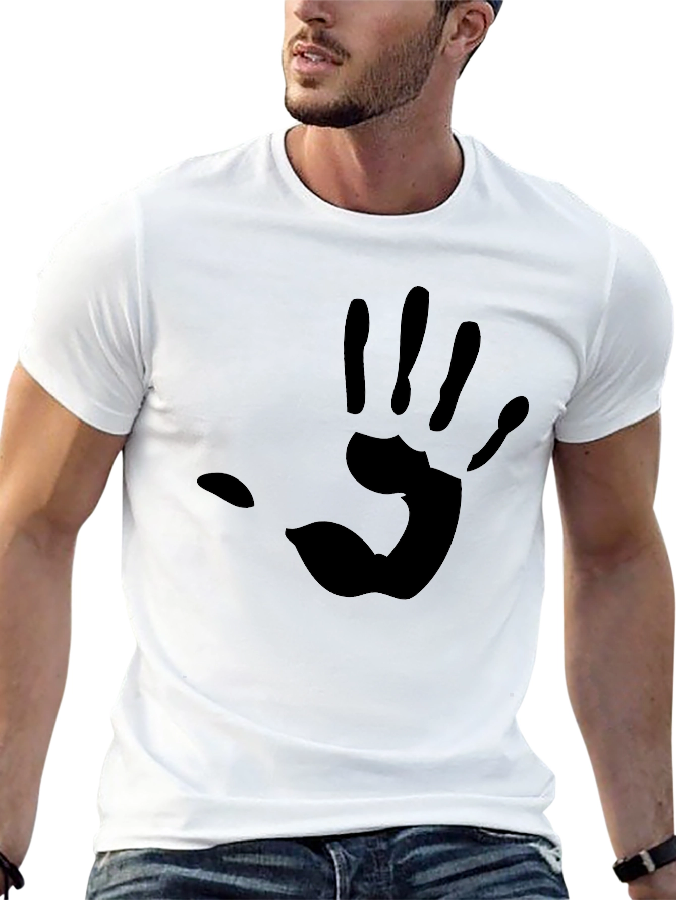 Mens Black T-Shirt with Handprint Design