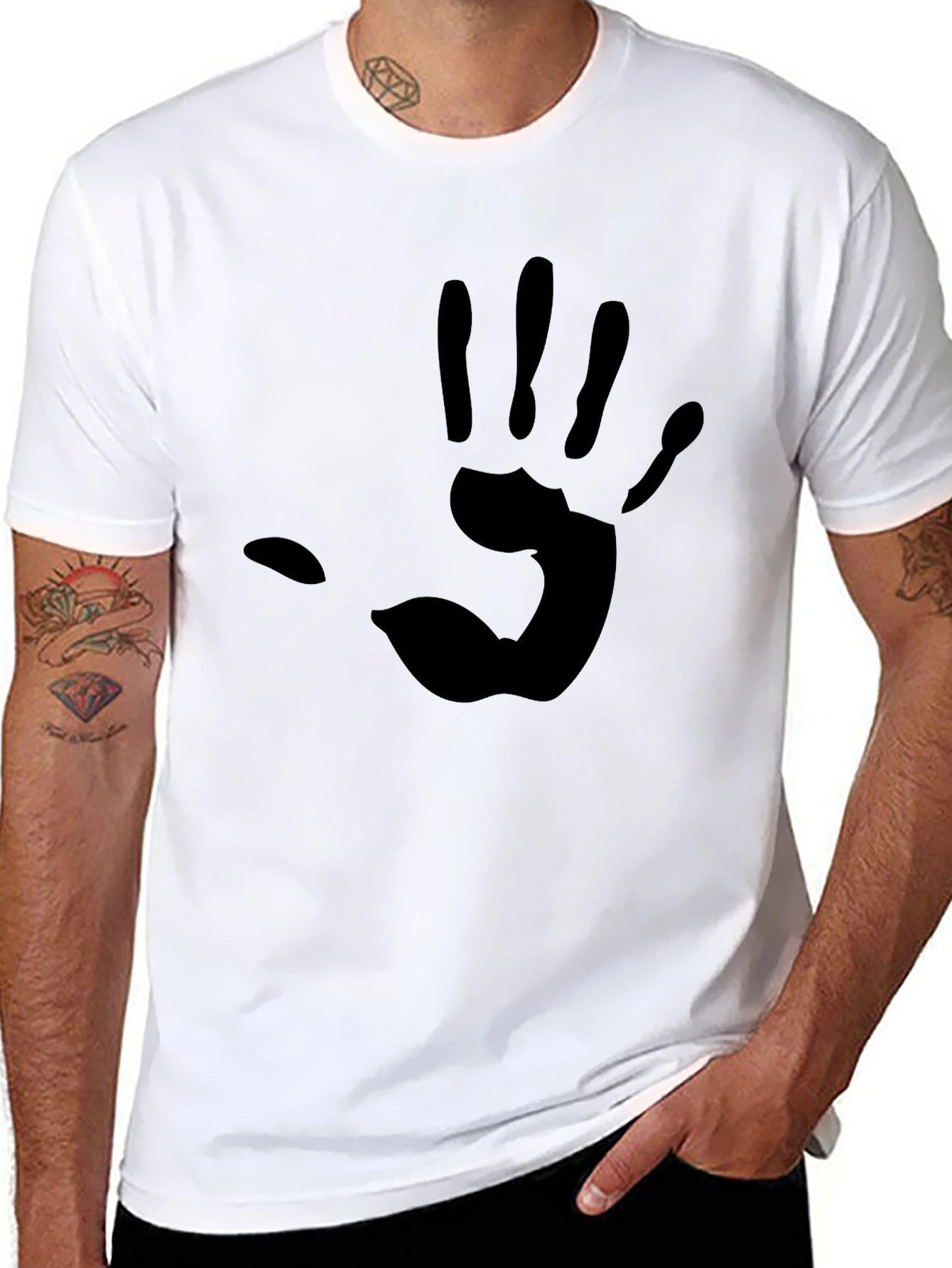Mens Black T-Shirt with Handprint Design