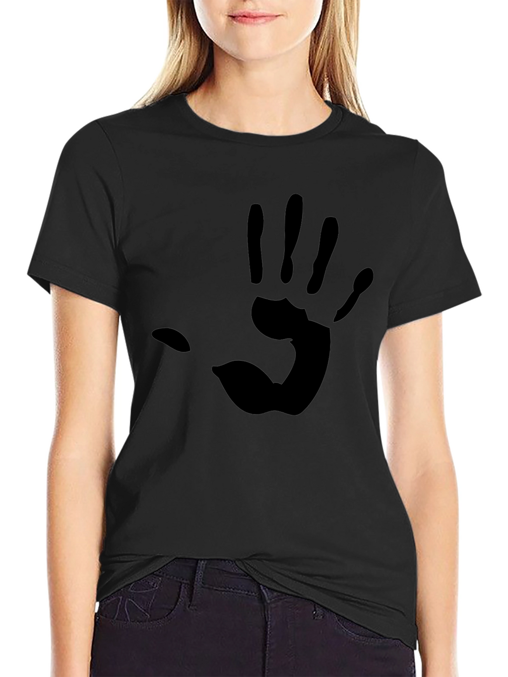 Mens Black T-Shirt with Handprint Design