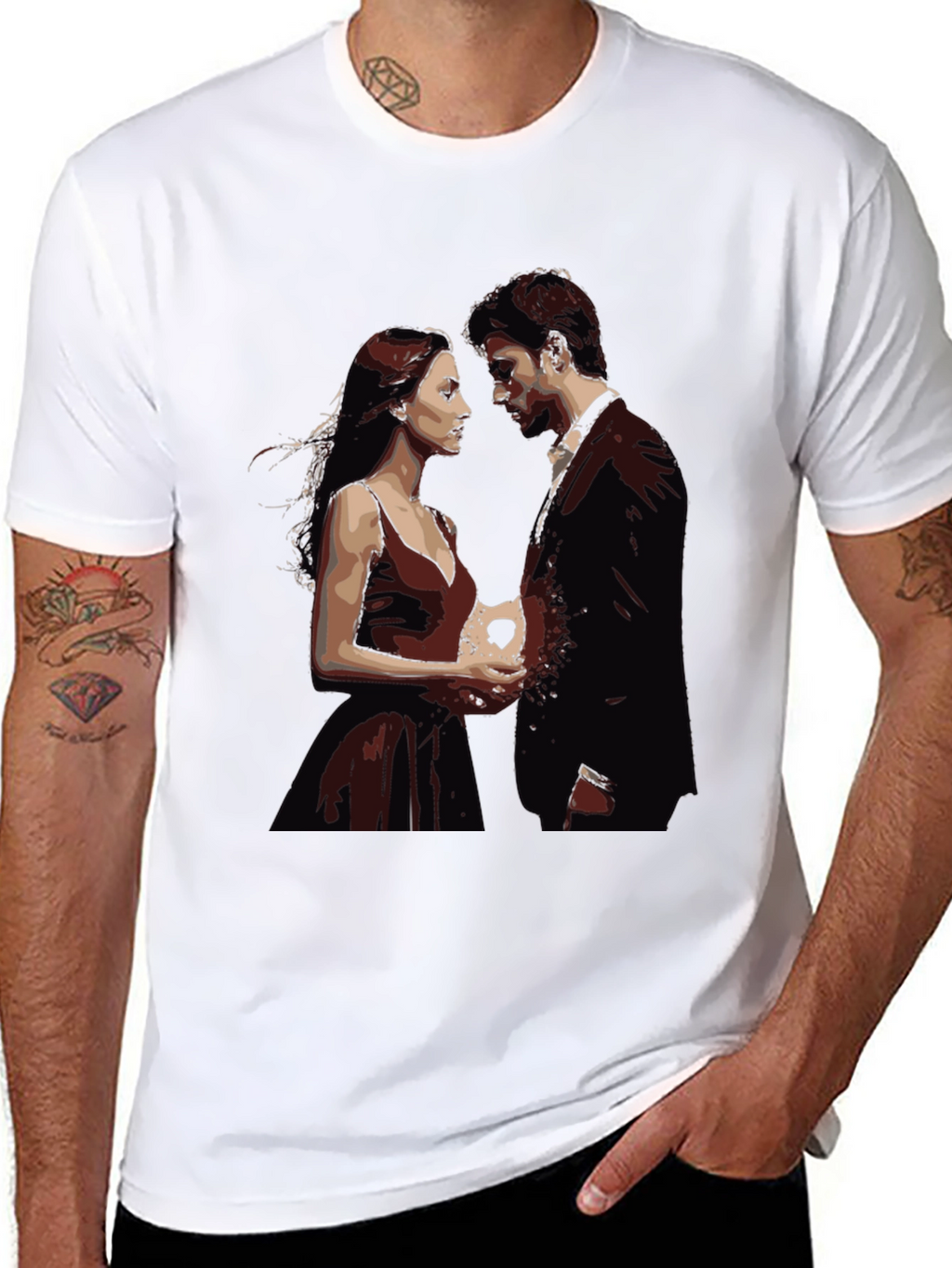 Romantic Couple Graphic Tee - Unique Design