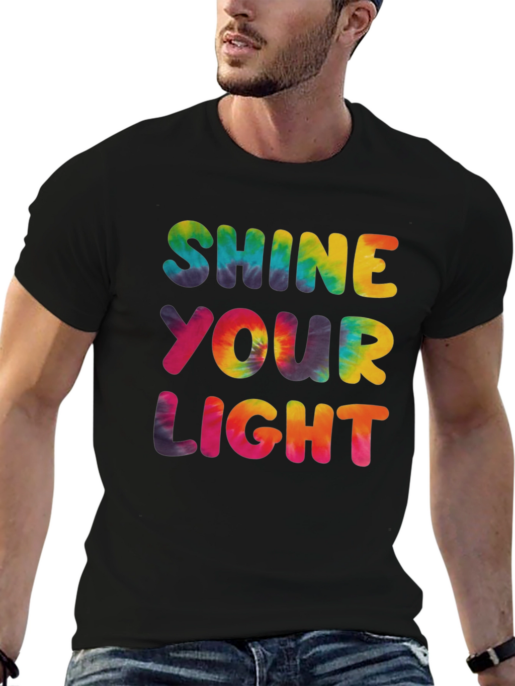 Shine Your Light Tie Dye Graphic Tee - Black