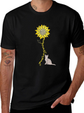 Sunflower Cat Graphic T-Shirt