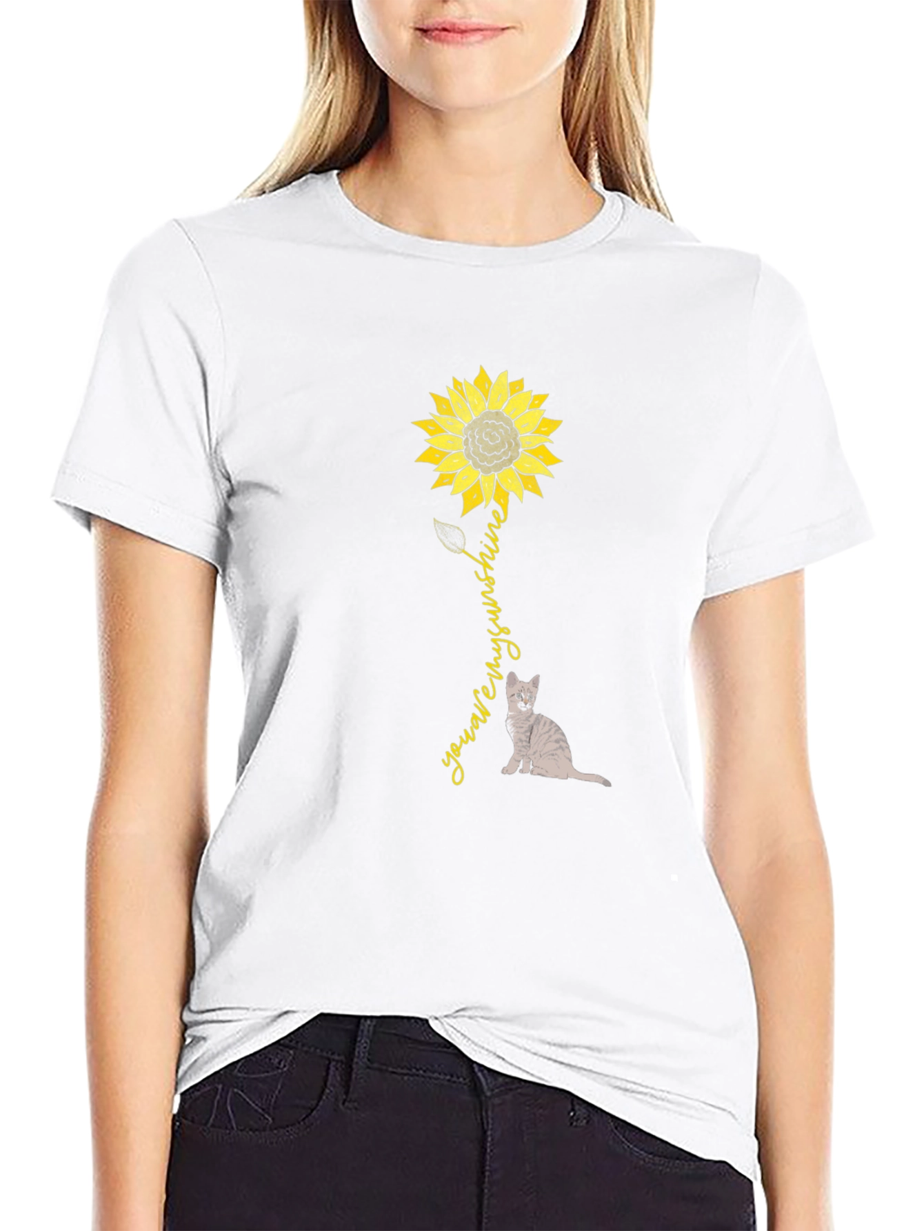 Sunflower Cat Graphic T-Shirt
