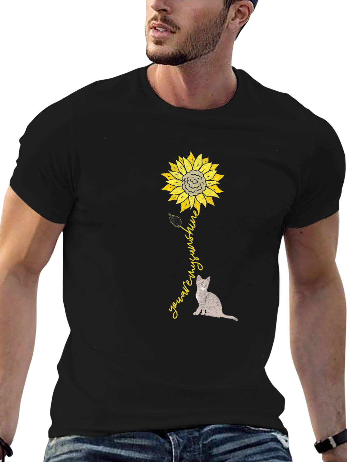 Sunflower Cat Graphic T-Shirt