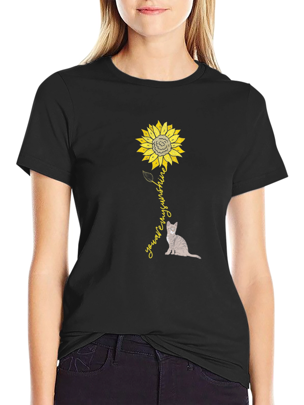 Sunflower Cat Graphic T-Shirt