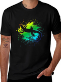 Vibrant Lizard Graphic Tee - Black Cotton