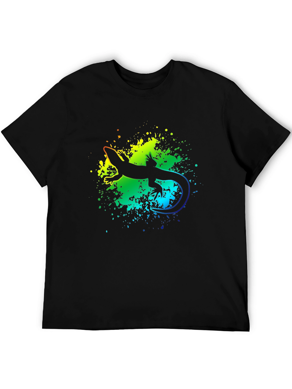 Vibrant Lizard Graphic Tee - Black Cotton