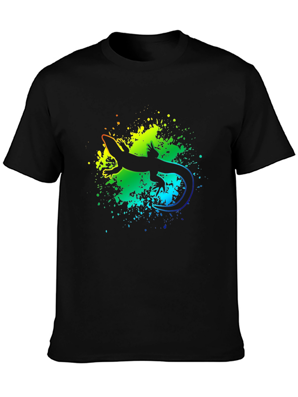 Vibrant Lizard Graphic Tee - Black Cotton
