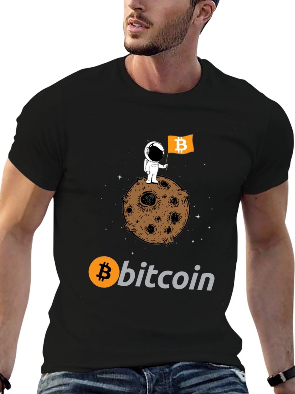 Bitcoin Astronaut Graphic Tee - Crypto Moon Landing!