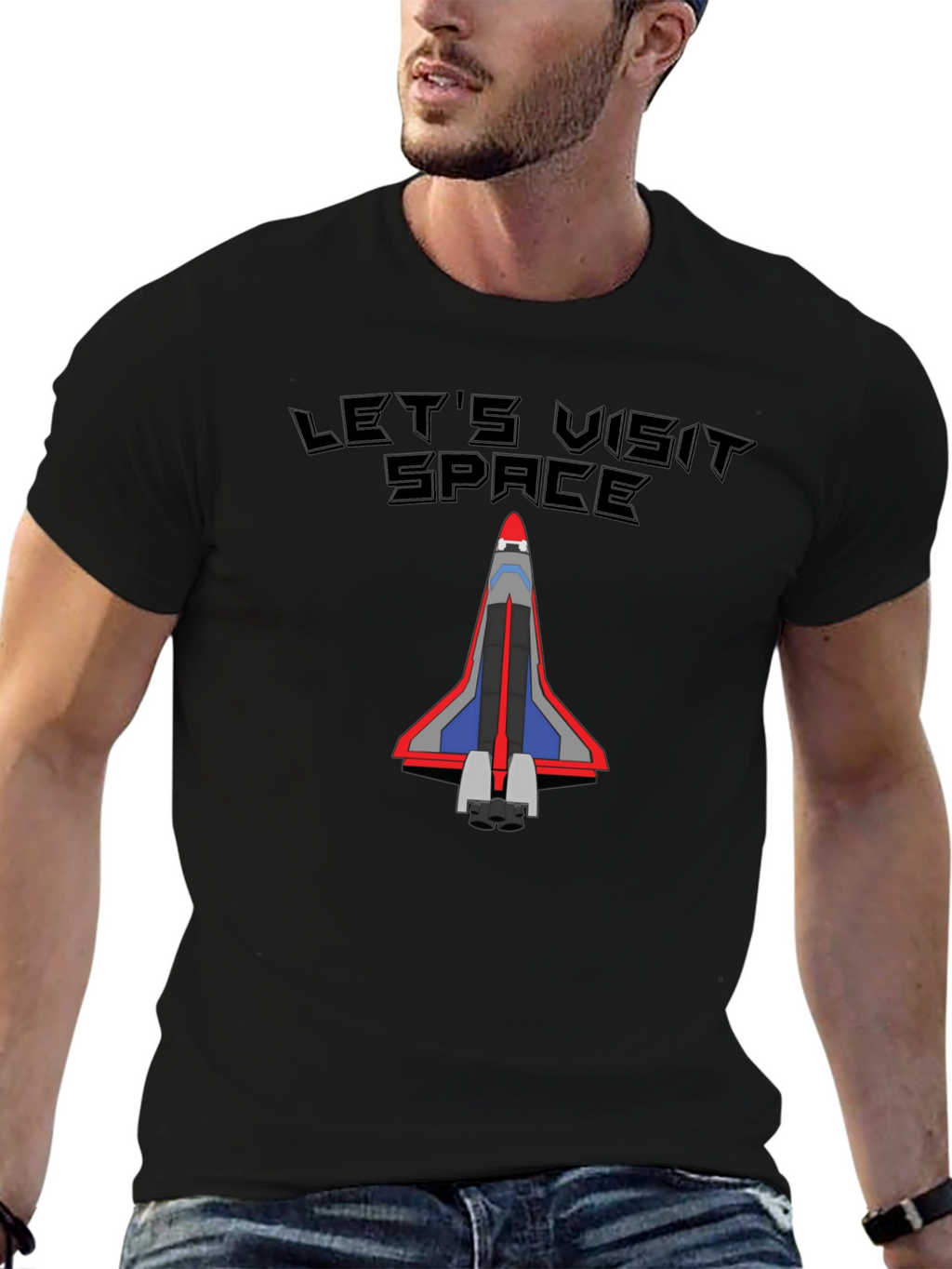Lets Visit Space T-Shirt - Black Cotton Tee