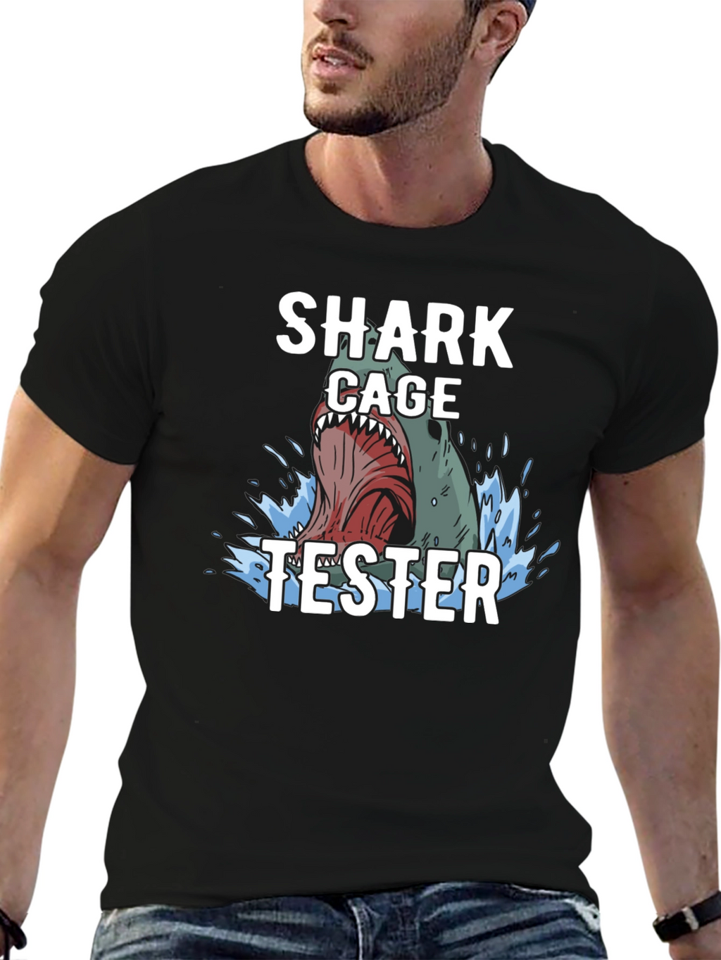 Shark Cage Tester Graphic Tee - Black T-Shirt