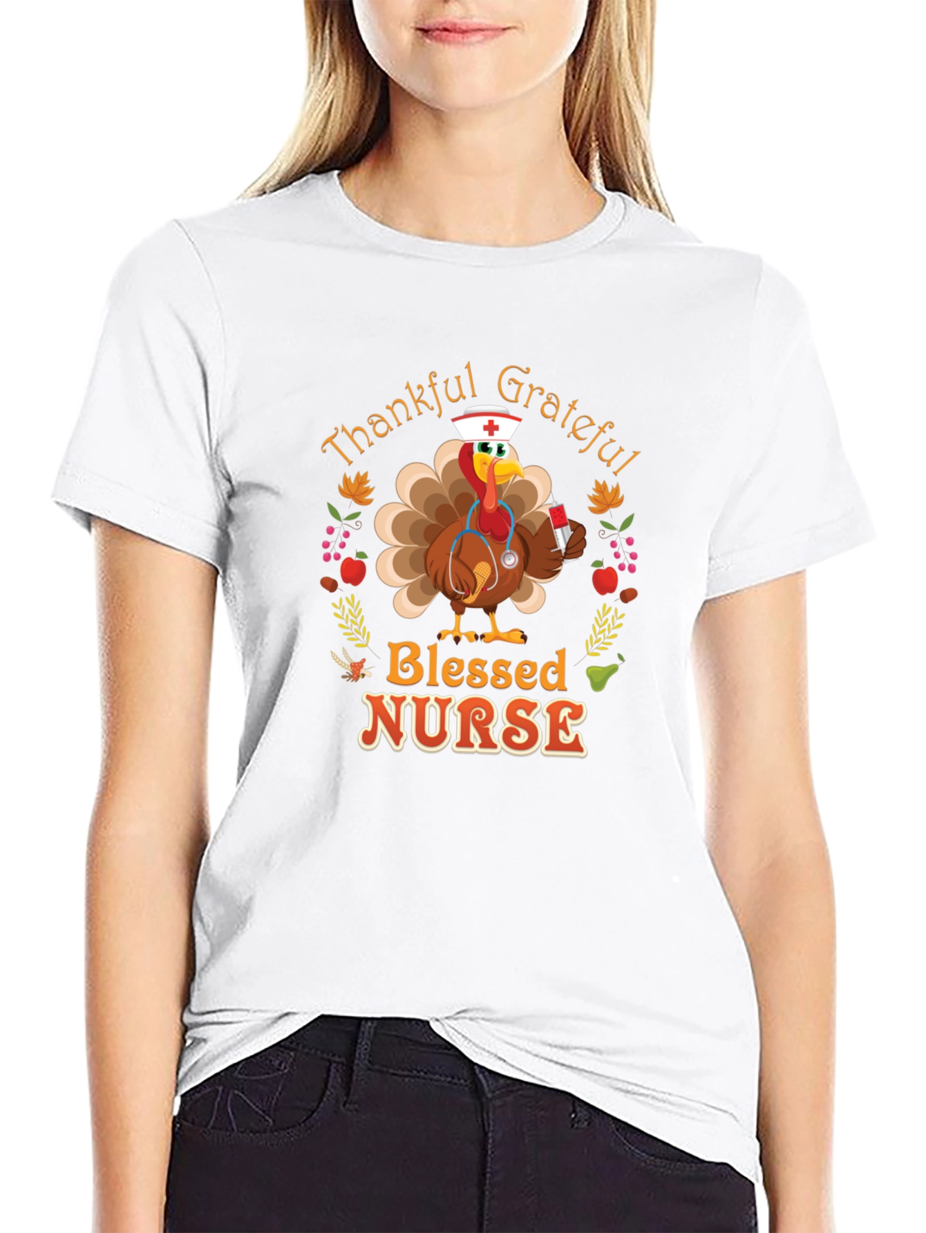 Thankful Grateful Blessed Nurse Turkey Thanksgiving T-Shirt