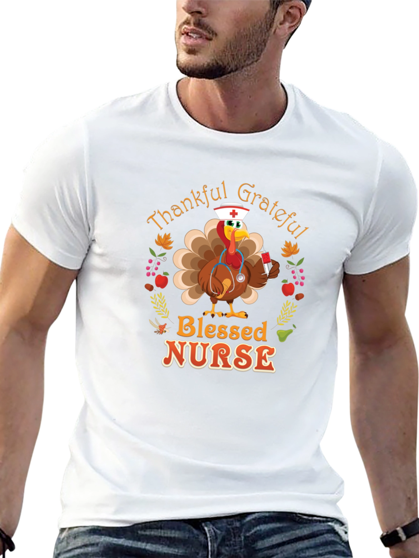 Thankful Grateful Blessed Nurse Turkey Thanksgiving T-Shirt