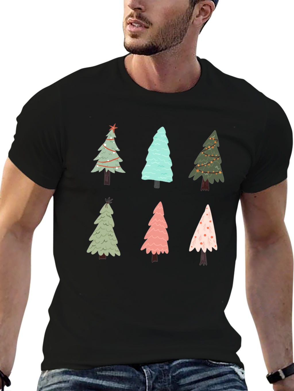 Christmas Tree Pattern Crew Neck T-Shirt