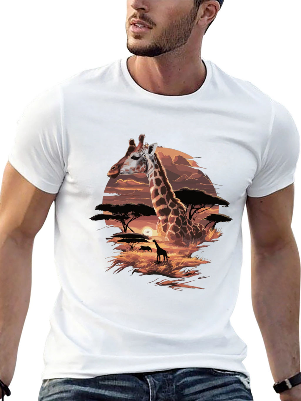 Giraffe Sunset Graphic Tee