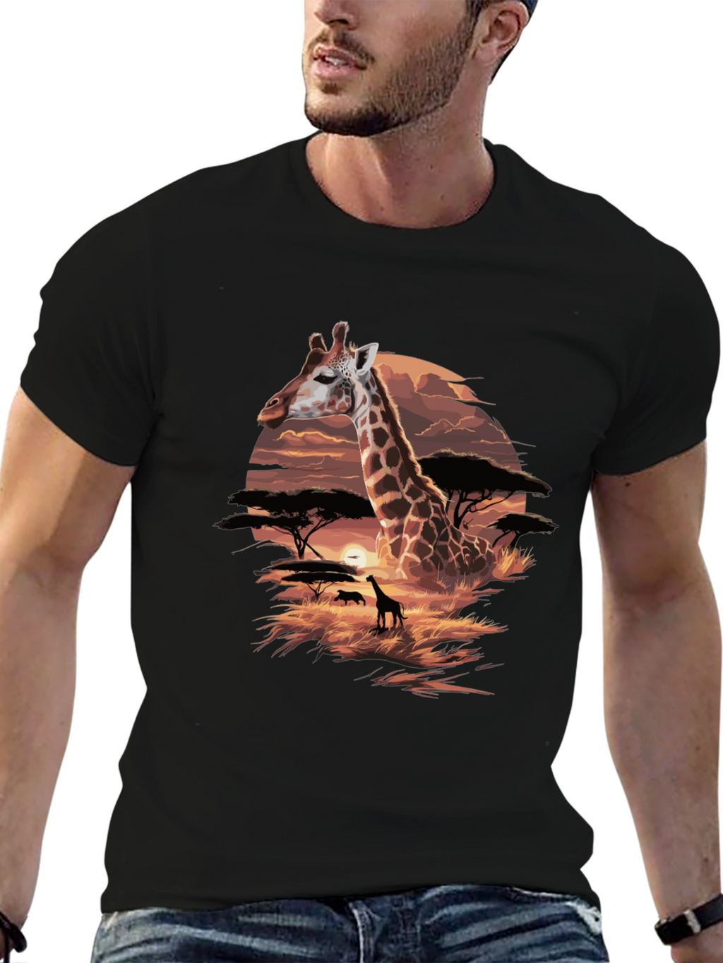 Giraffe Sunset Graphic Tee