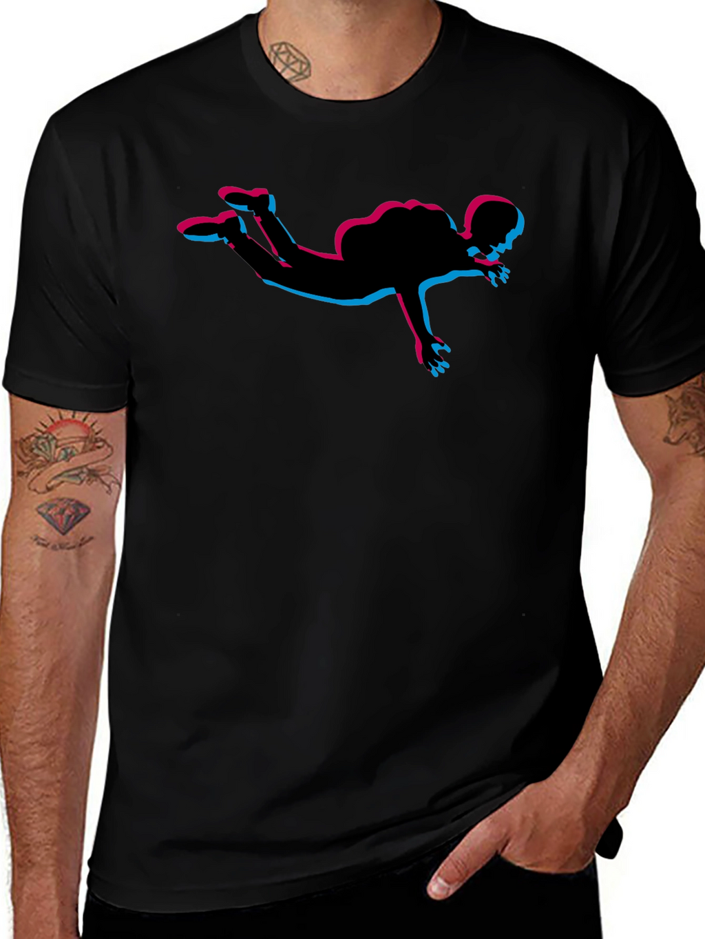 Skydiving Silhouette Graphic Tee - Black