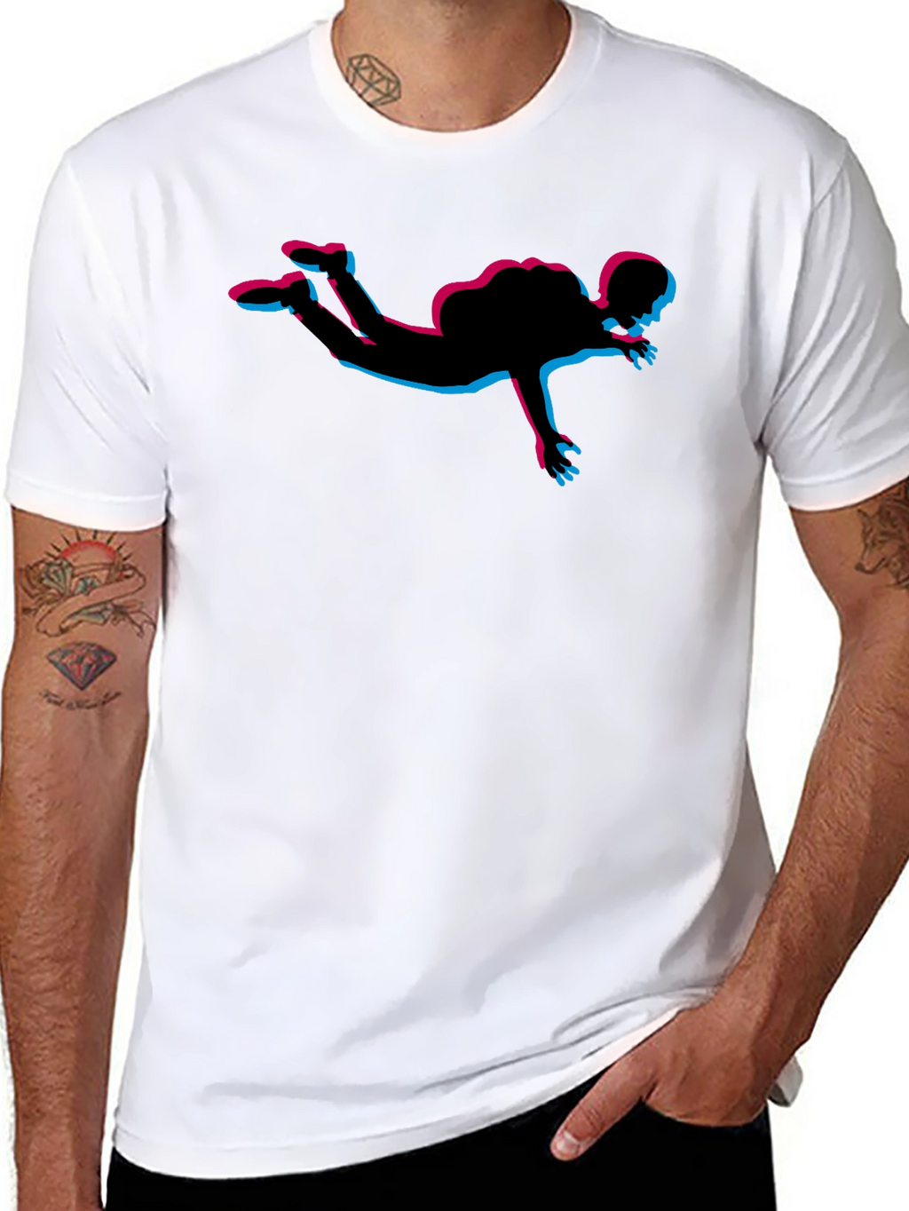 Skydiving Silhouette Graphic Tee - Black