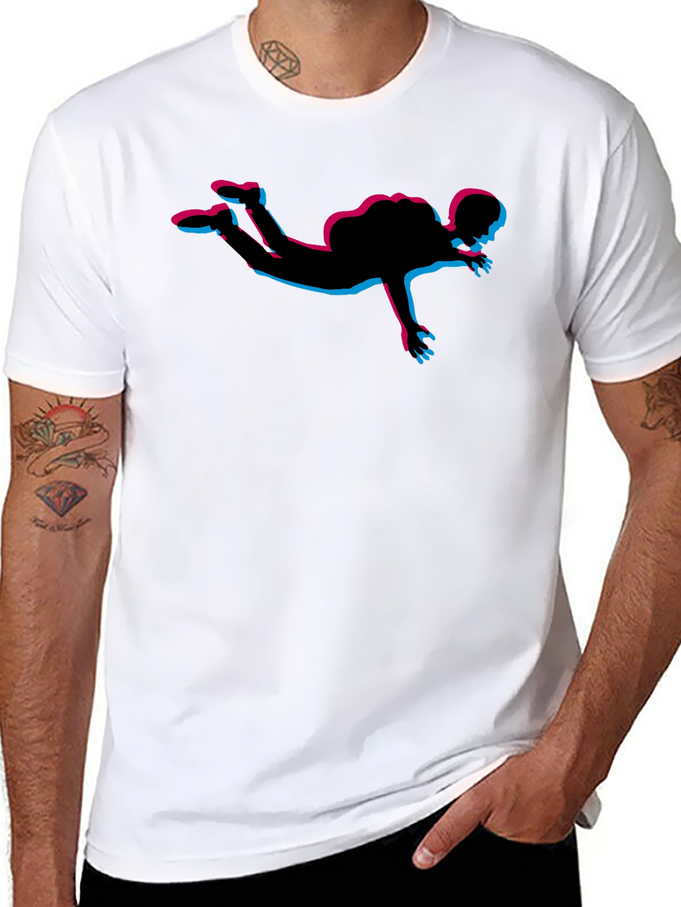 Skydiving Silhouette Graphic Tee - Black