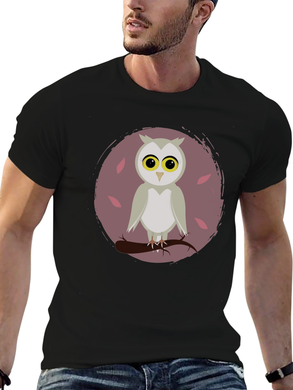 Owl Graphic Print Crew Neck T-Shirt
