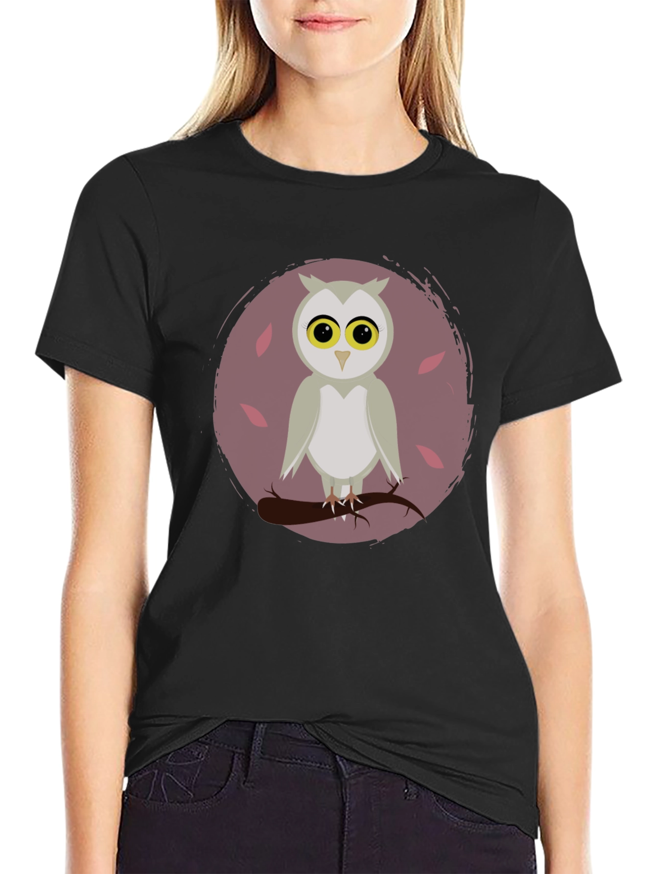 Owl Graphic Print Crew Neck T-Shirt