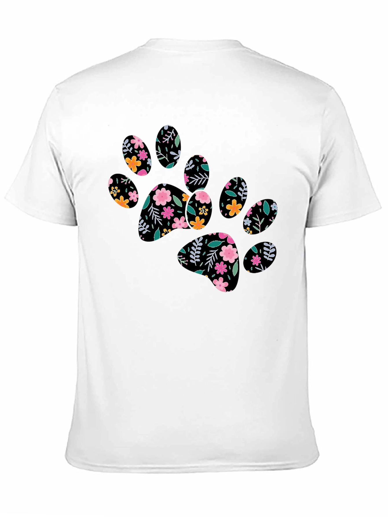 Floral Paw Print Black T-Shirt