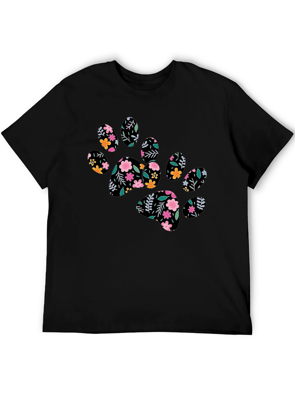 Floral Paw Print Black T-Shirt