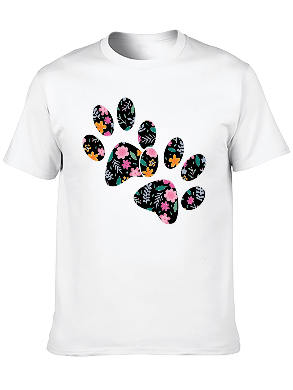 Floral Paw Print Black T-Shirt
