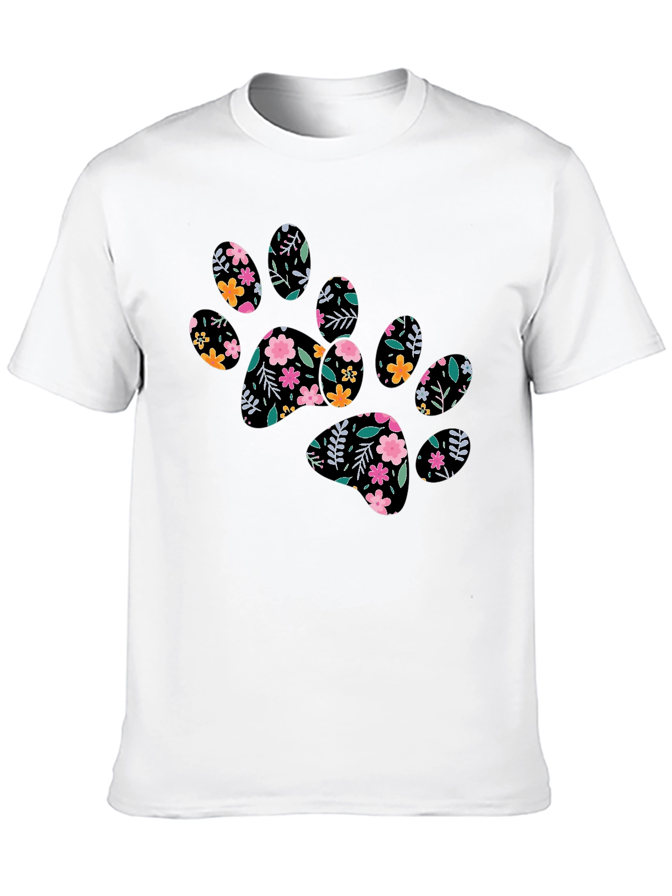 Floral Paw Print Black T-Shirt