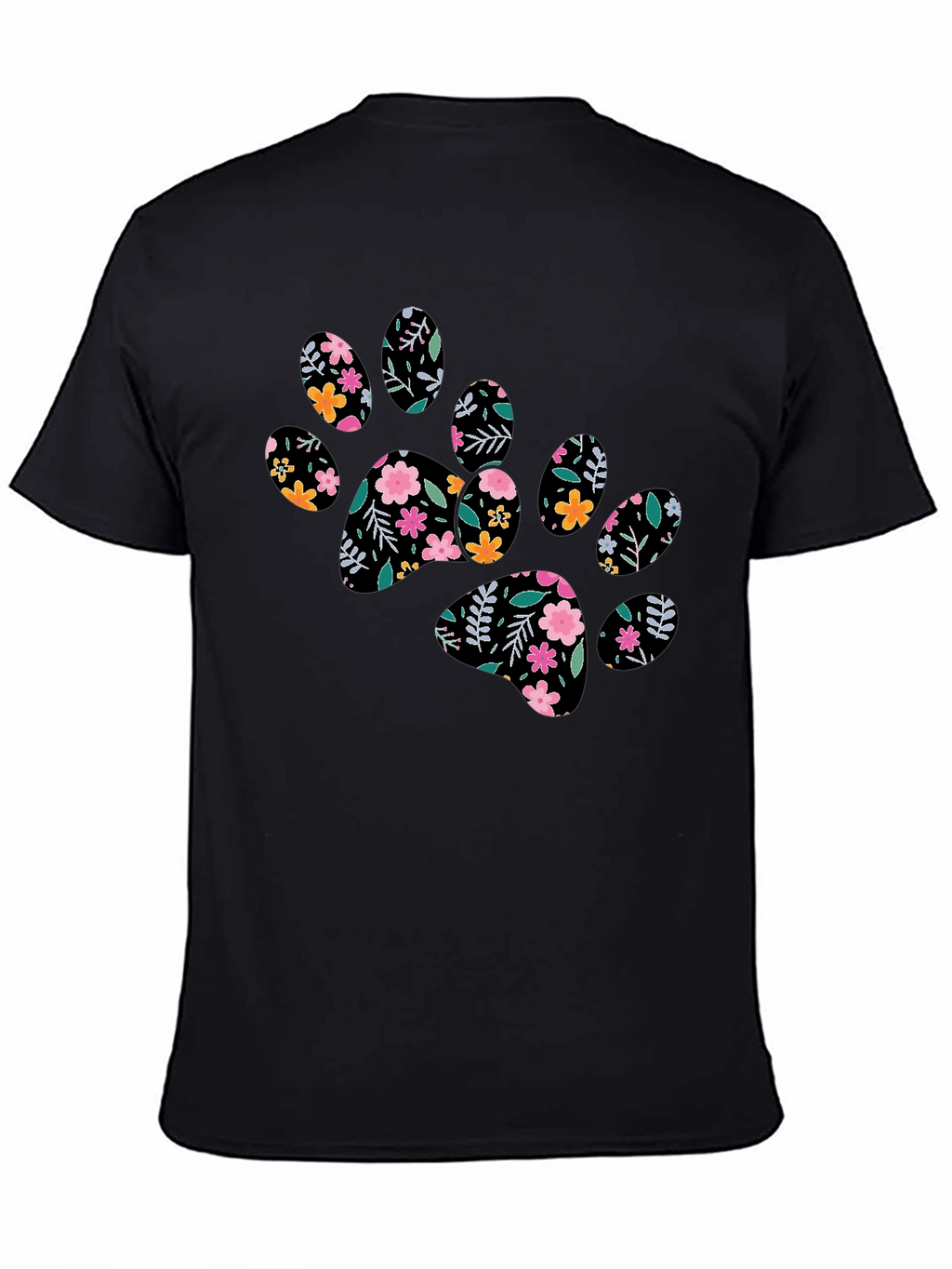 Floral Paw Print Black T-Shirt