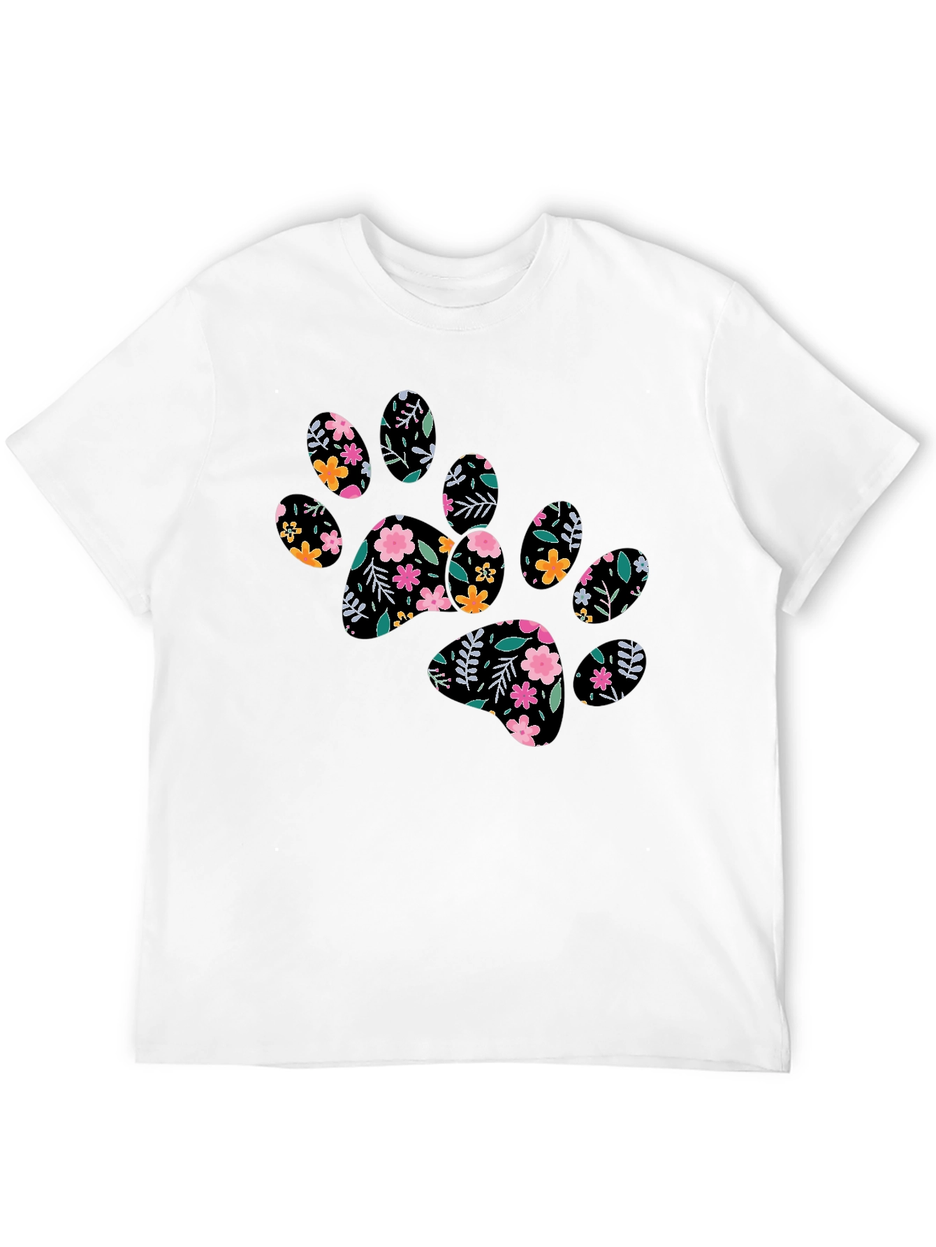 Floral Paw Print Black T-Shirt