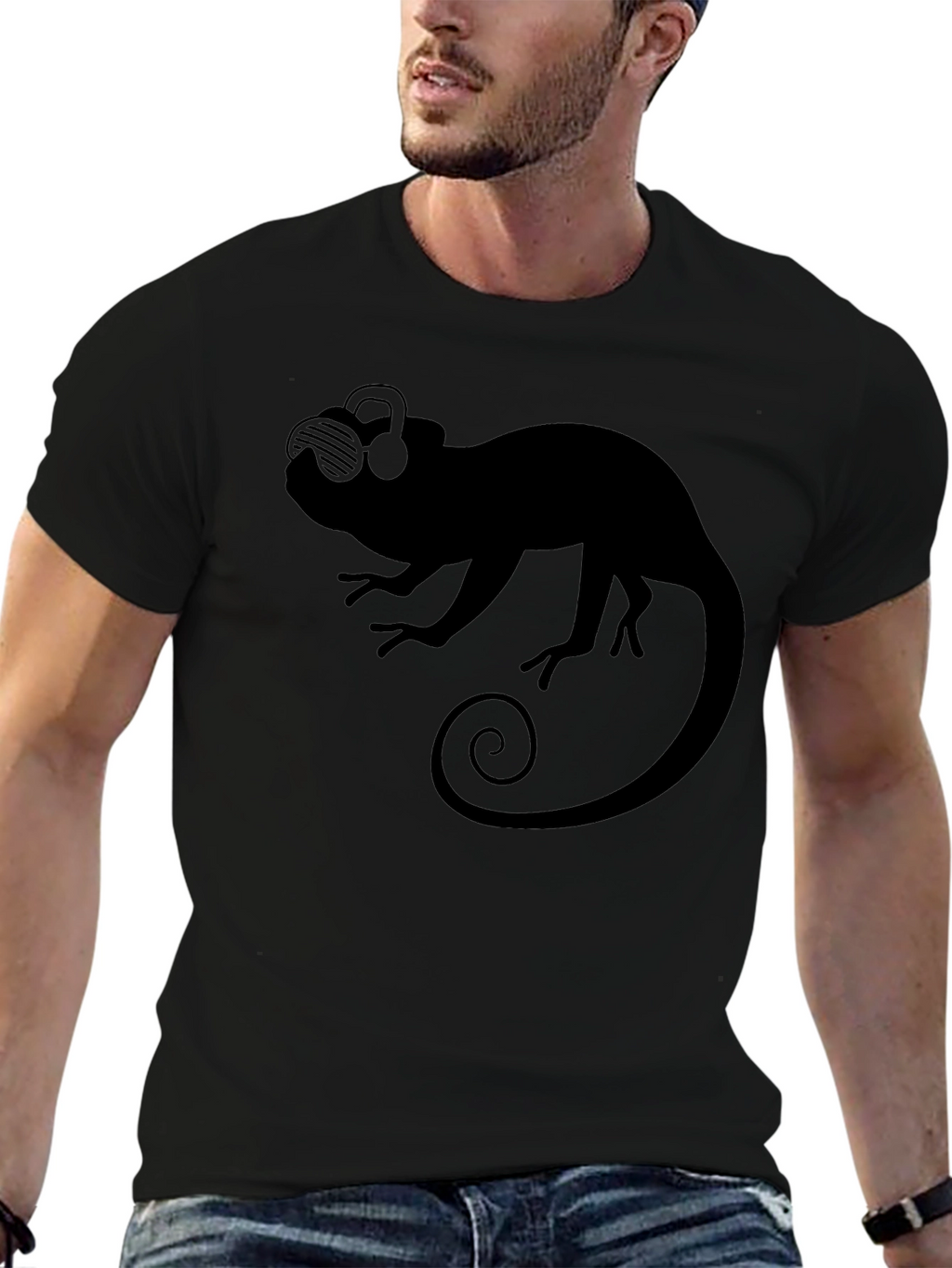 Cool Chameleon Tee - Black Graphic T-Shirt