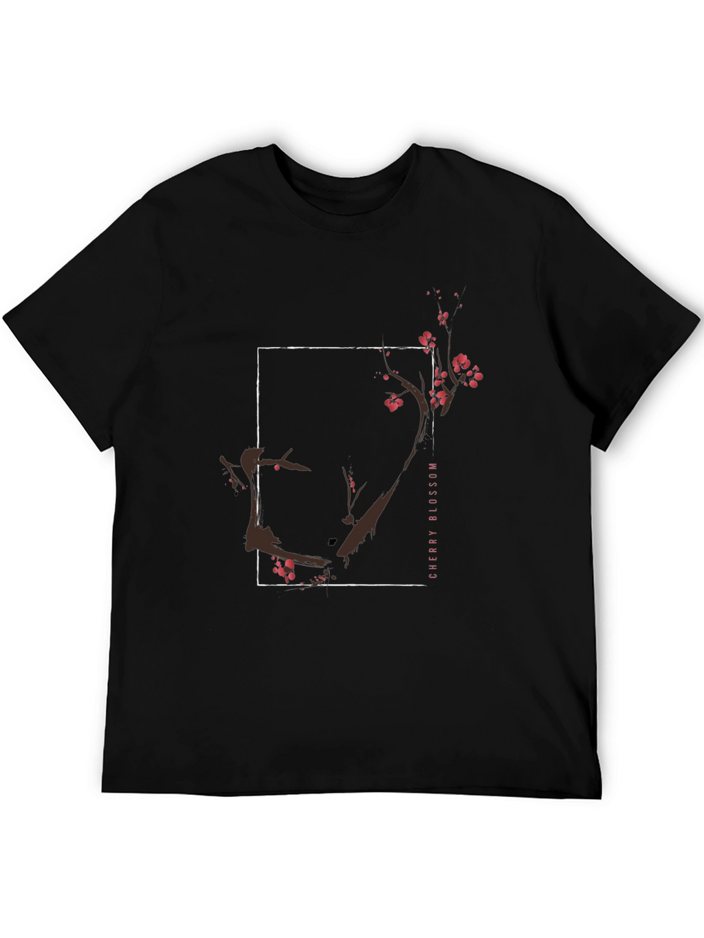 Cherry Blossom Graphic Tee - Black Cotton T-Shirt