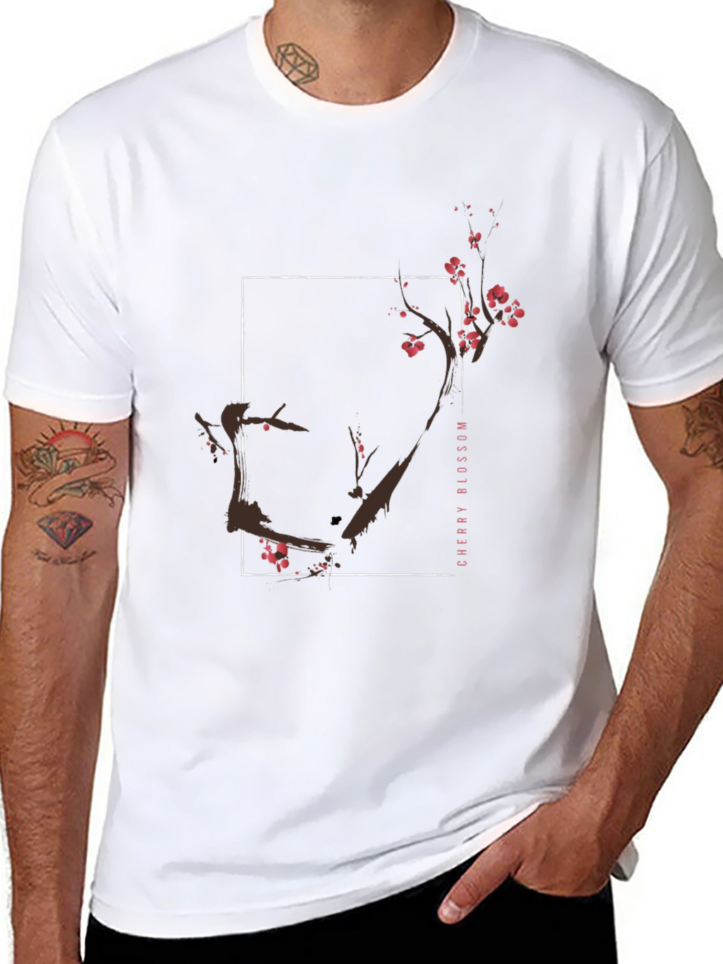 Cherry Blossom Graphic Tee - Black Cotton T-Shirt
