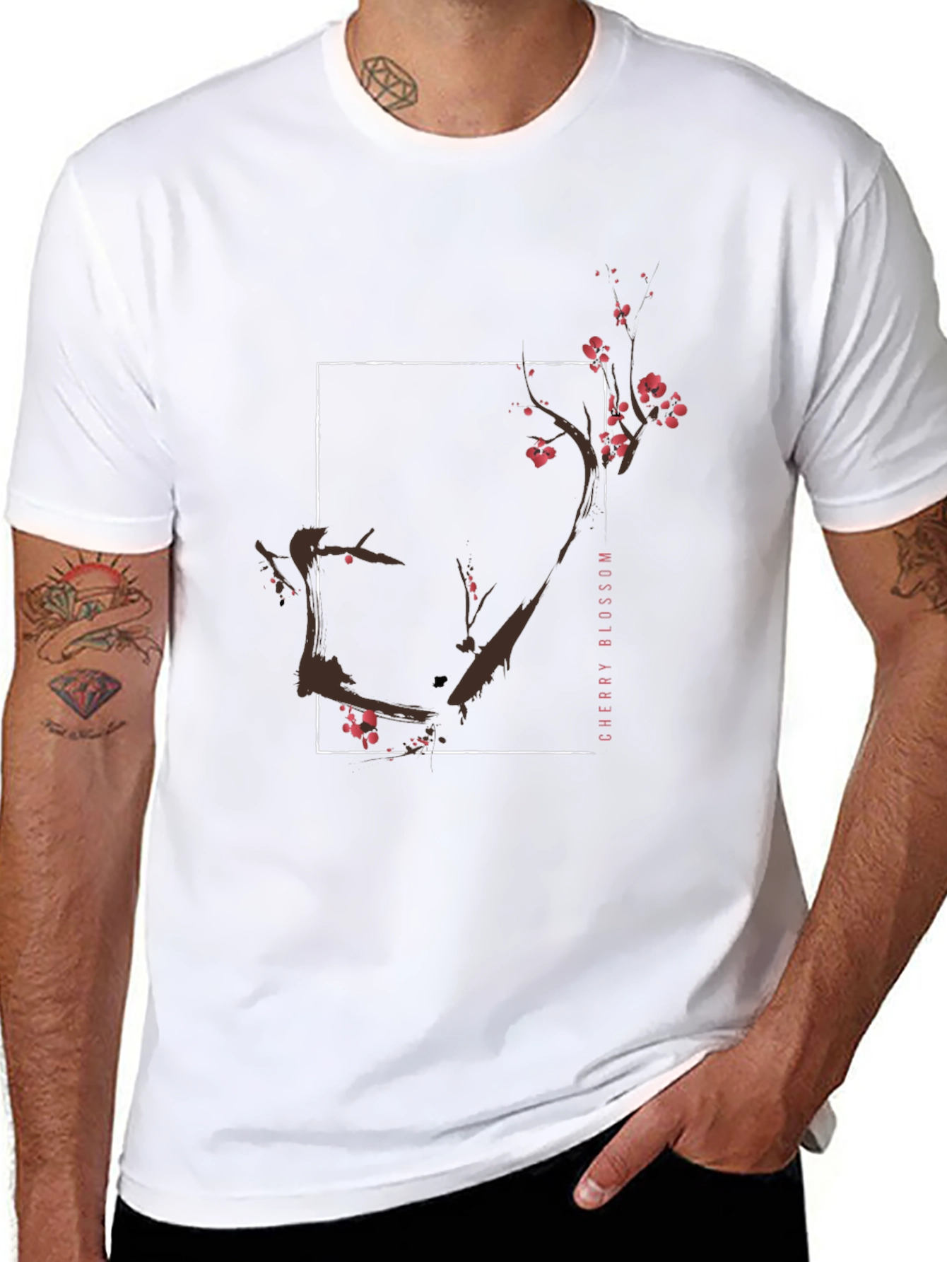 Cherry Blossom Graphic Tee - Black Cotton T-Shirt