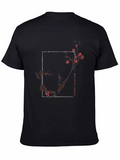 Cherry Blossom Graphic Tee - Black Cotton T-Shirt