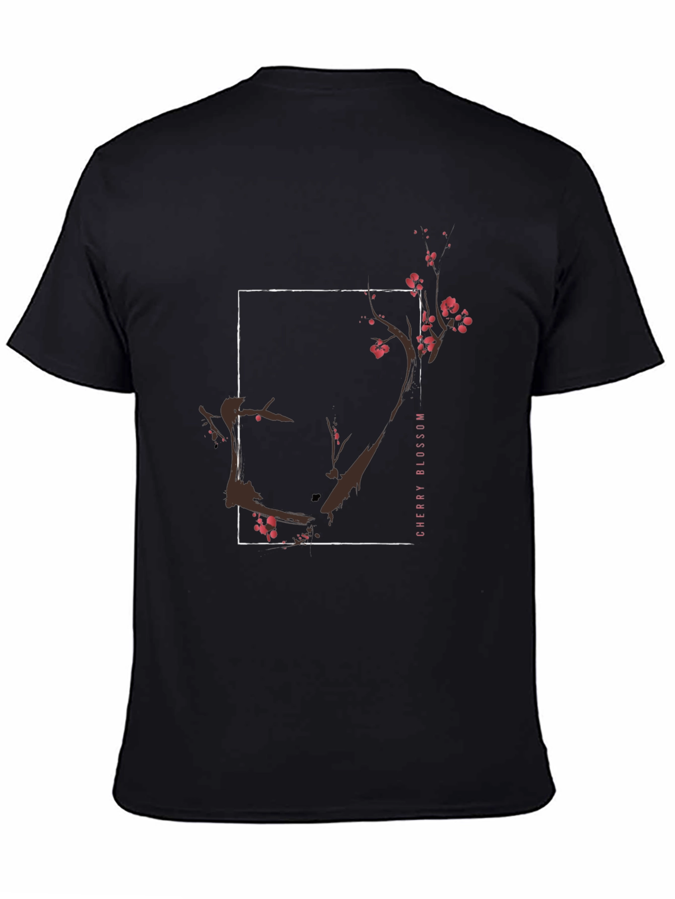 Cherry Blossom Graphic Tee - Black Cotton T-Shirt