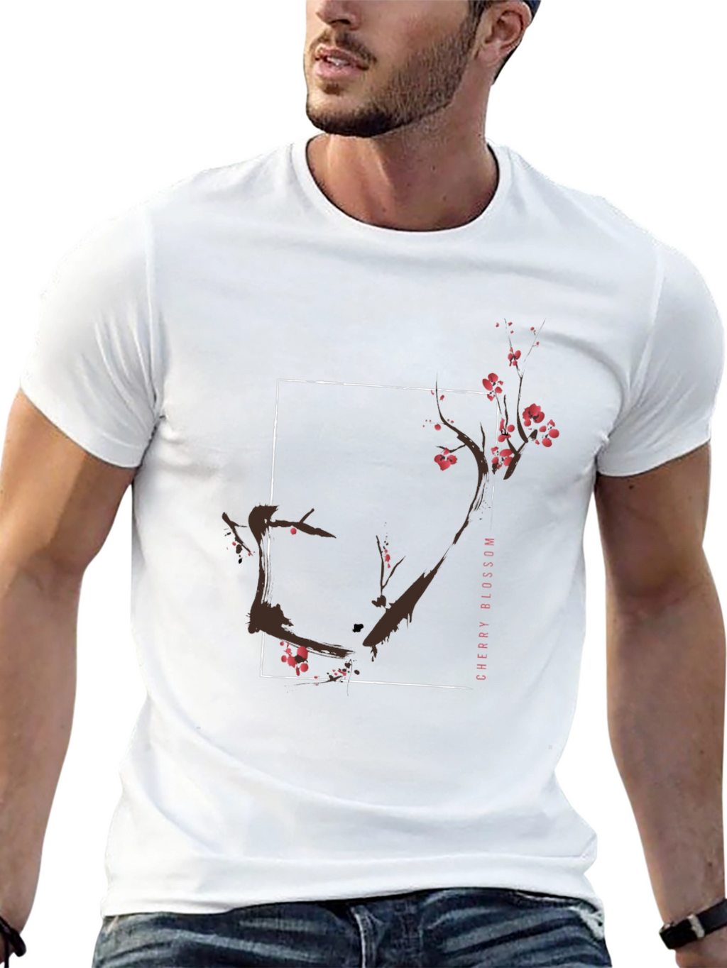 Cherry Blossom Graphic Tee - Black Cotton T-Shirt