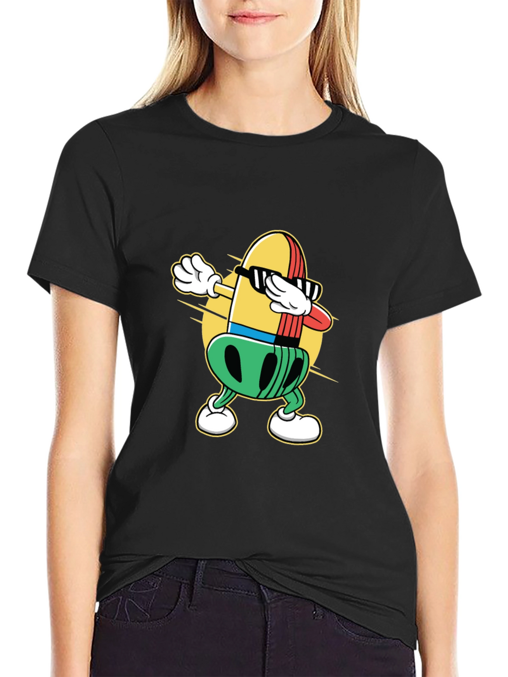 Dabbing Bullet Cartoon Black T-Shirt