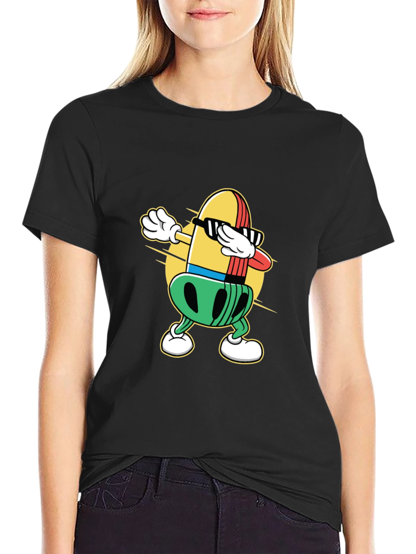 Dabbing Bullet Cartoon Black T-Shirt