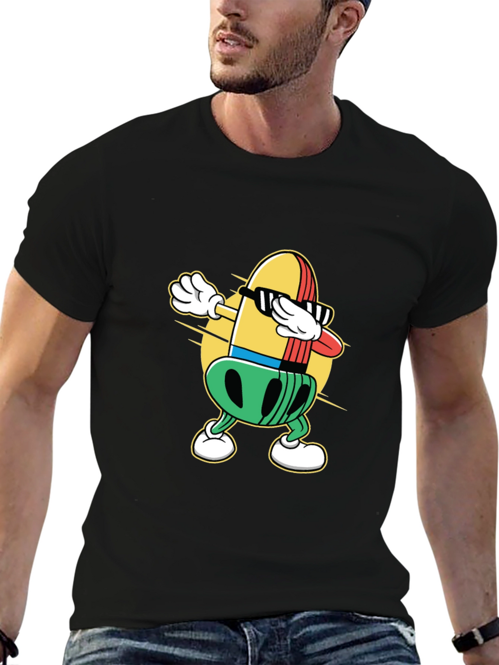 Dabbing Bullet Cartoon Black T-Shirt