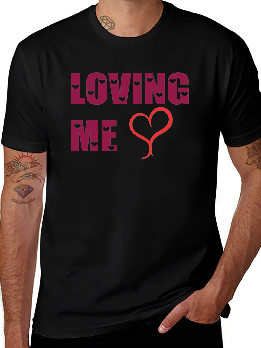 Loving Me Heart Graphic Black T-Shirt