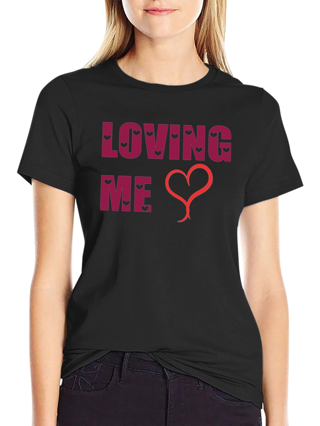 Loving Me Heart Graphic Black T-Shirt