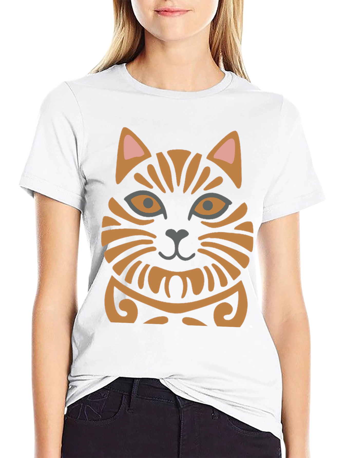 Tribal Cat Graphic Tee - Unique Design!