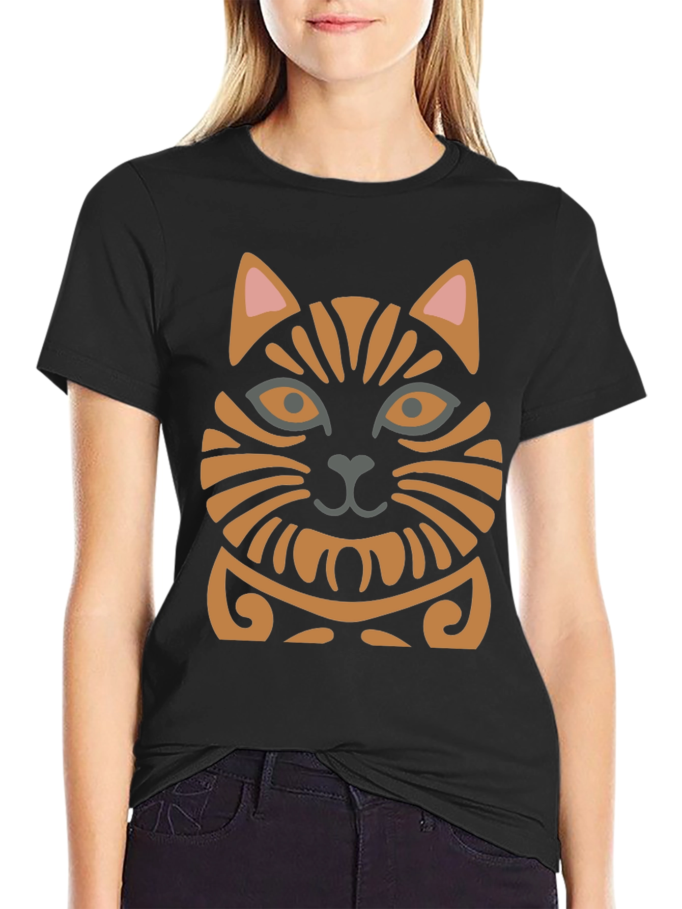 Tribal Cat Graphic Tee - Unique Design!